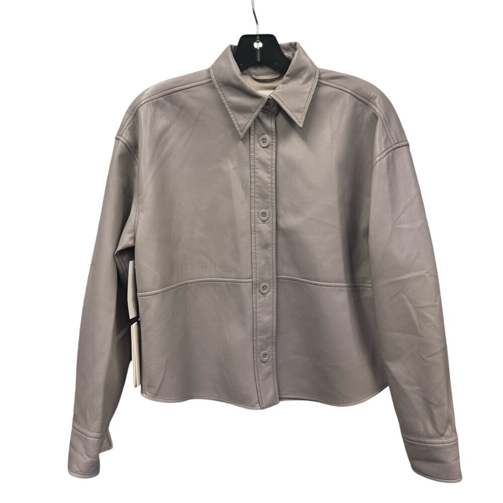 BABATON Women's Opal Grey Faux Leather NWT Button Down Shirt Jacket XXS